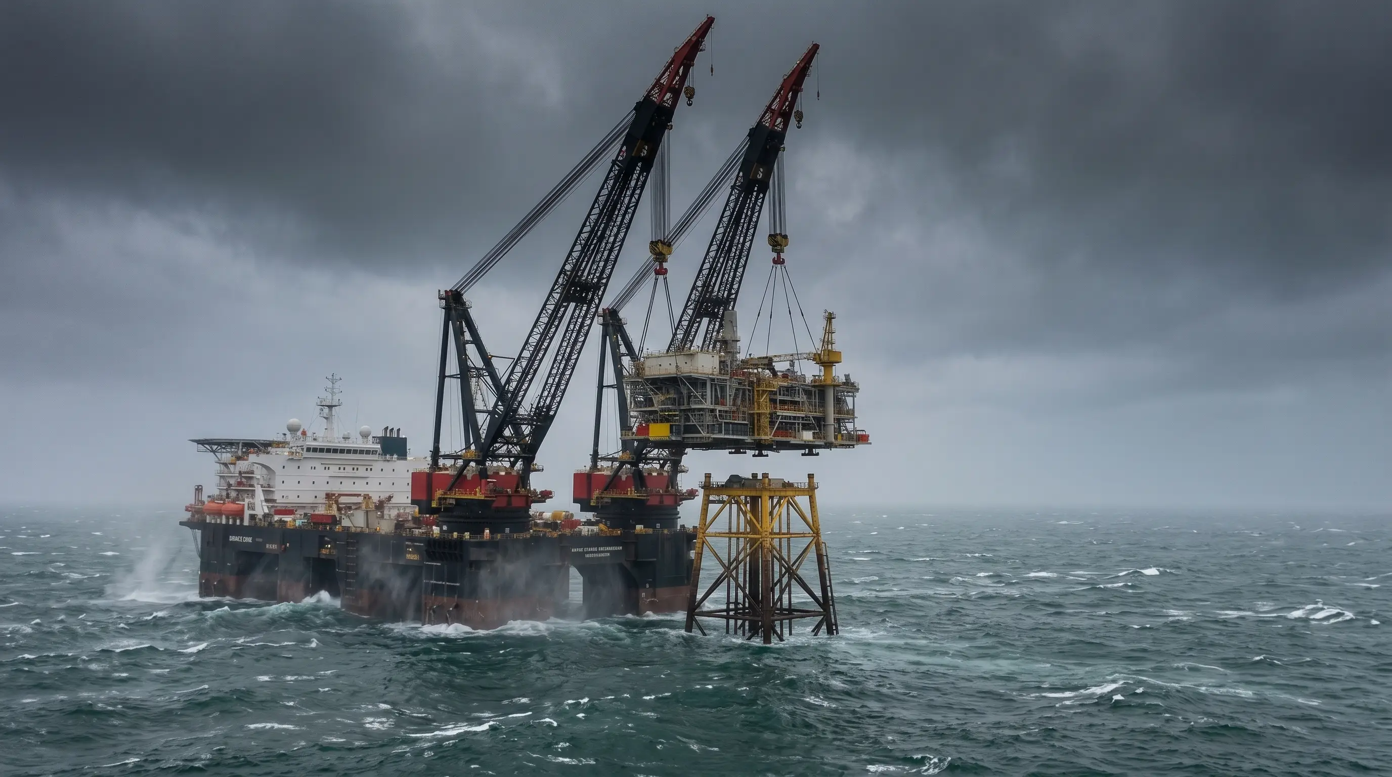 Offshore platform topside removed at sea by a heavy-lift vessel